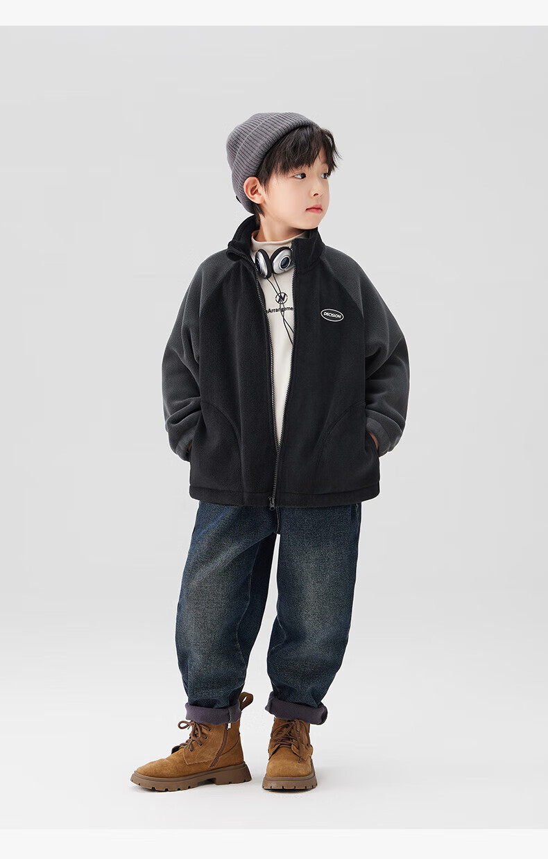 Zuo Xi Boys' Kids' Jacket Autumn 2025 New Double-Sided Fleece Warm Winter Coat Black 130 19